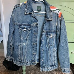 Denim Jacket with Multicolor Accents
